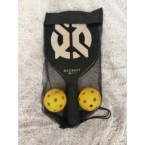 Onix Recruit Pickleball Starter Set Wood Paddle 2 Yellow Balls Mesh Bag Black